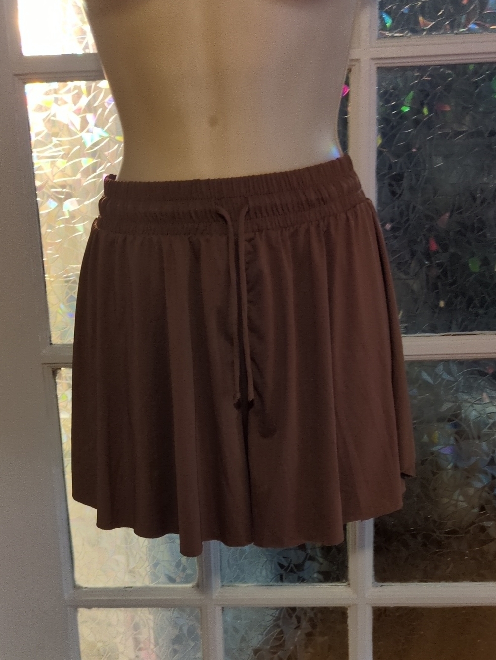 Brown Elastic Waist Flowy Skirt